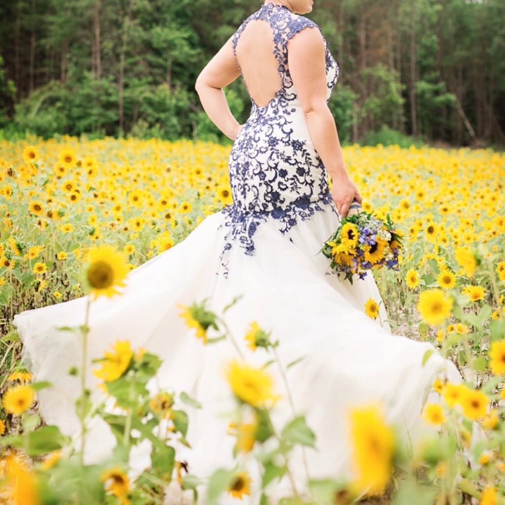 Alfred Angelo White and Navy Lace Wedding Dress